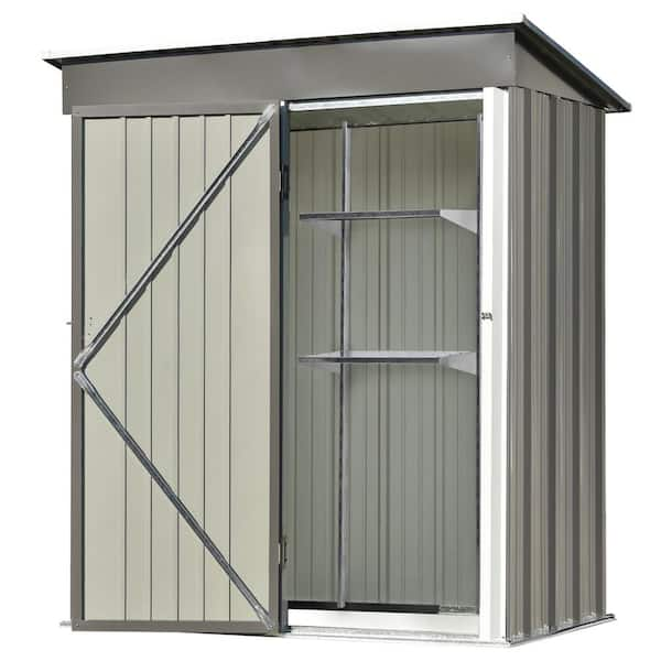 Zeus & Ruta 5 ft. W x 3 ft. D Gray Metal Lean-To Storage Shed with Adjustable Shelf and Lockable Door for Backyard, 15 sq. ft.