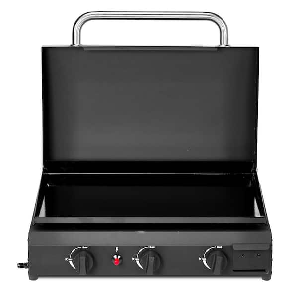 Karl home 23.8 in. 3-Burner Tabletop Propane Gas Griddle Grill Griddle in Black with Hood
