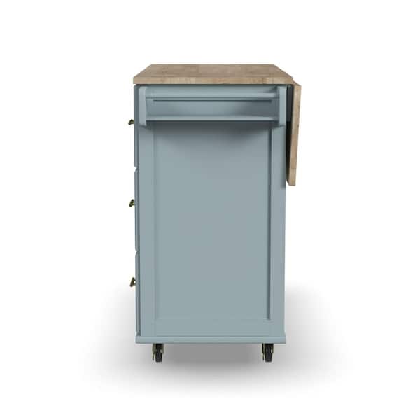 HOMESTYLES Dolly Madison Light Blue Kitchen Cart with Natural Wood
