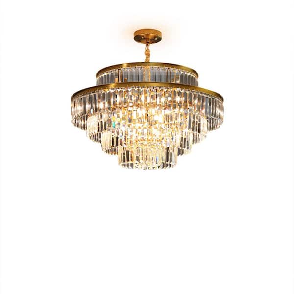 OUKANING 16-Light Gold Modern Round K9 Crystal Chandelier with Adjustable Chain for Living Room Bedroom