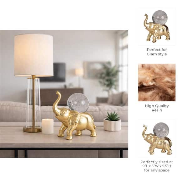 Liv & Skye Gold 9 in. x 9.25 in. Resin Elephant Figurine with