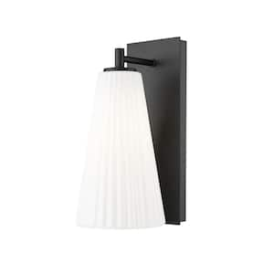 Farrell 1-Light Matte Black Wall Sconce with White Glass Shade