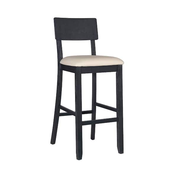 Linon Home Decor Rodman 31.5 in. Charcoal Washed High Back Wood Bar Stool with Beige Fabric Seat