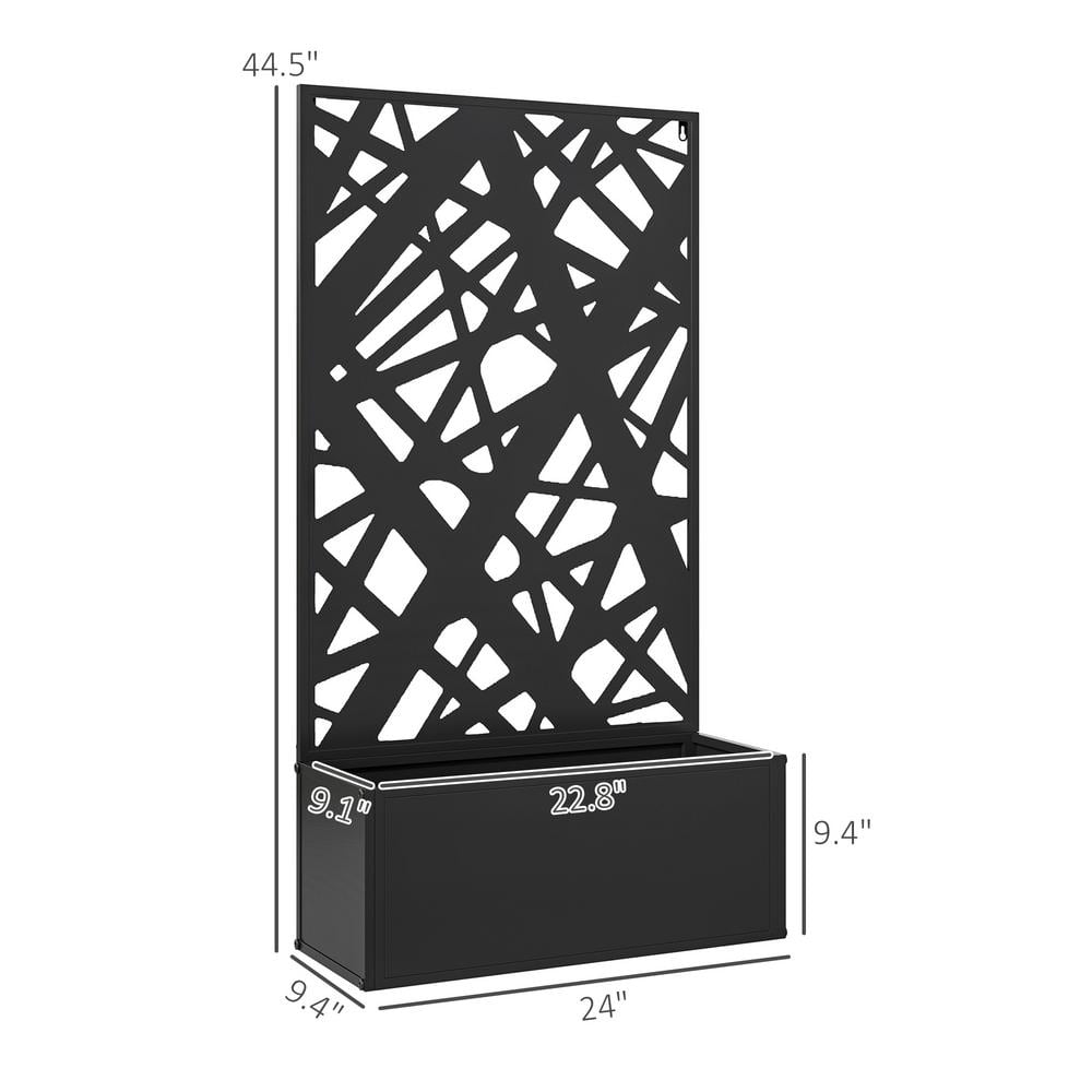 Black Metal Raised Garden Bed with Decorative Trellis Screen
