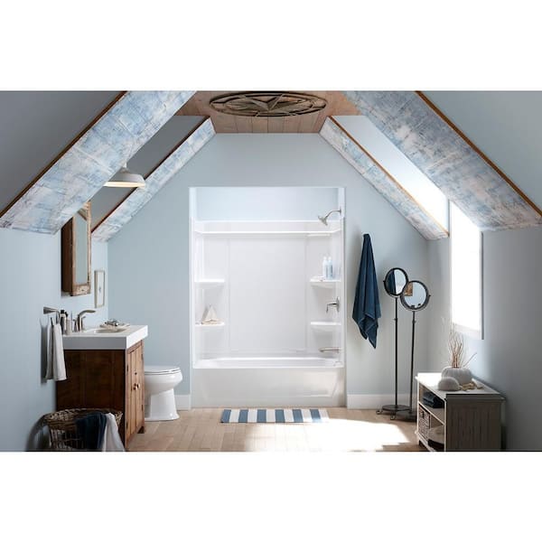 STERLING Ensemble Medley 60 in. x 32 in. x 77 in. 4-piece Tongue and Groove Tub Wall in White