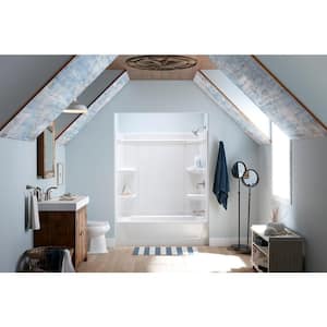 Ensemble Medley 60 in. x 32 in. x 75 in. 4-piece Tongue and Groove Tub Wall in White