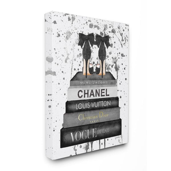30 in. x 40 in. "Glam Fashion Book Stack Grey Bow Pump Heels Ink" by Amanda Greenwood Printed Canvas Wall Art