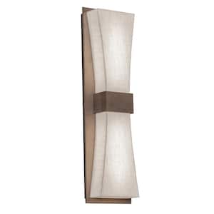 Aberdeen 1-Light Weather Grey LED Wall Sconce With Linen White Fabric, Acrylic Shade