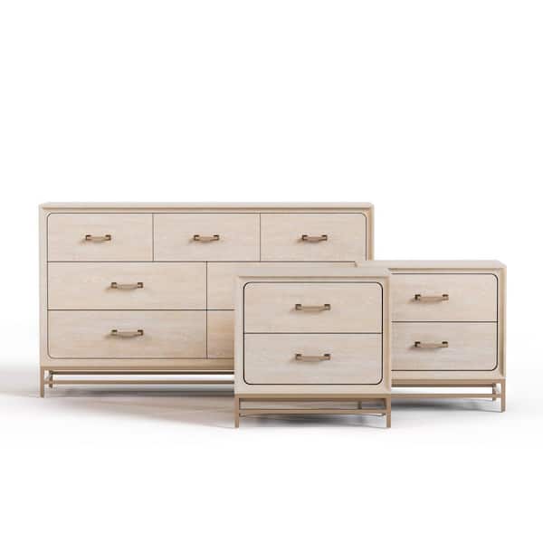 3-Piece Lena Oak 2-Drawer 27 in. W Nightstand and Dresser (Set of 2)