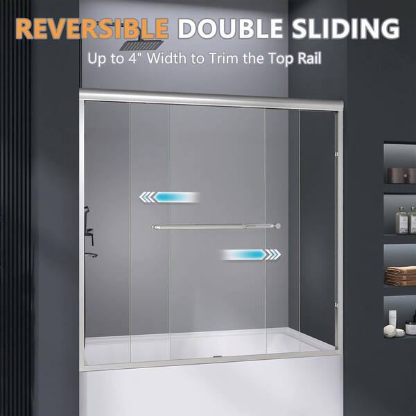 Zeafive 56 to 60 in. W x 58 in. H Double Sliding Tub Door in