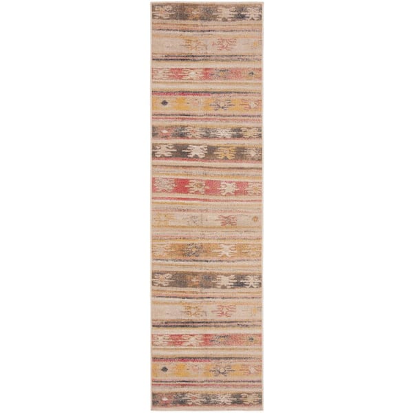 SAFAVIEH Montage Taupe/Multi 2 ft. x 10 ft. Striped Indoor/Outdoor Patio  Runner Rug