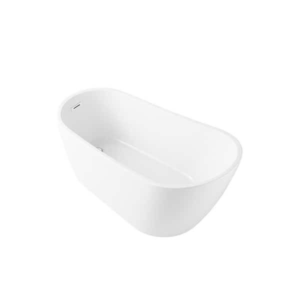 DEERVALLEY Horizon 59.06 in. x 29.13 in. Freestanding Soaking Acrylic Bathtub with Overflow Drain in White