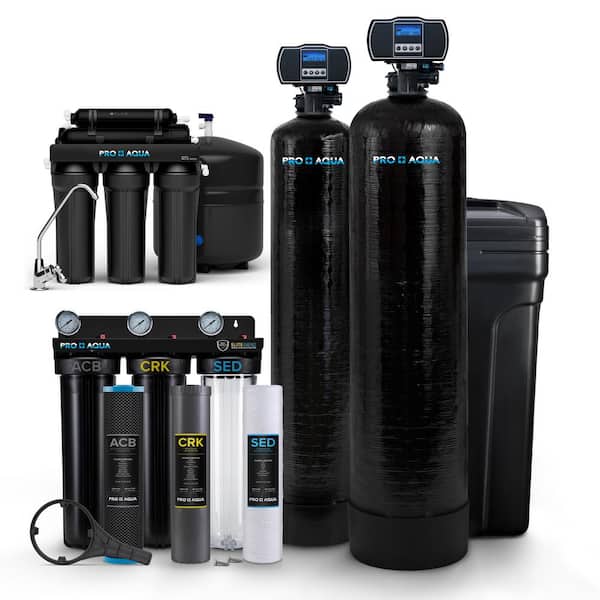 PRO+AQUA Elite Well Water Filter Softener Bundle Plus Reverse Osmosis Drinking System for Iron, Odor, Color, Hardness