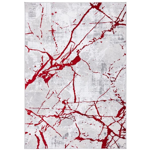 SAFAVIEH Amelia Gray/Red Doormat 3 ft. x 5 ft. Abstract Distressed Area Rug