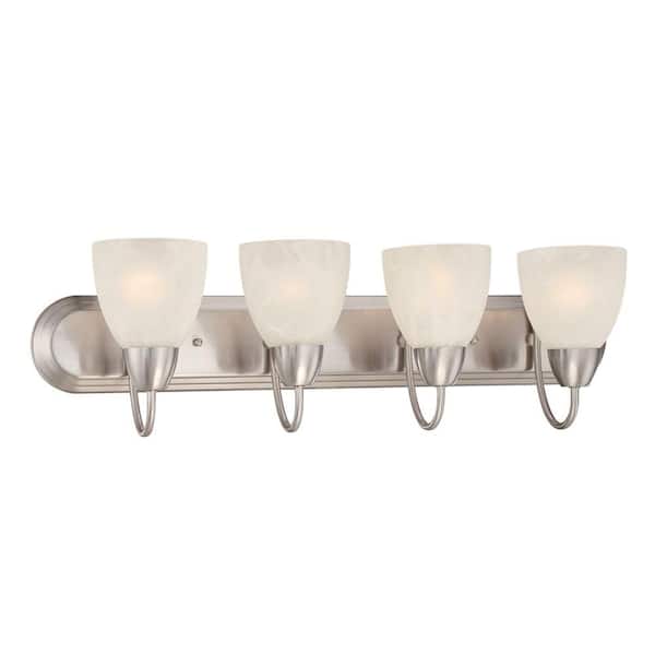 Designers Fountain Torino 30 in. 4-Light Brushed Nickel Transitional Vanity Light with Alabaster Glass Shades
