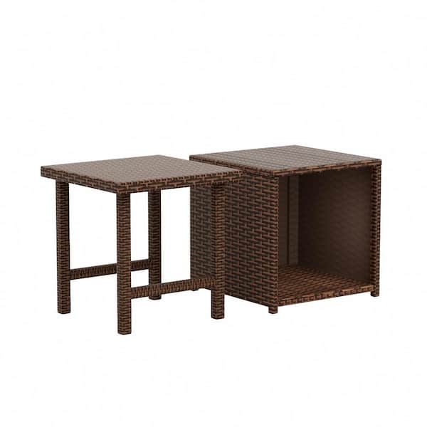 WESTIN OUTDOOR Hudson Brown 2-Piece Wicker Outdoor Square Side Table Set