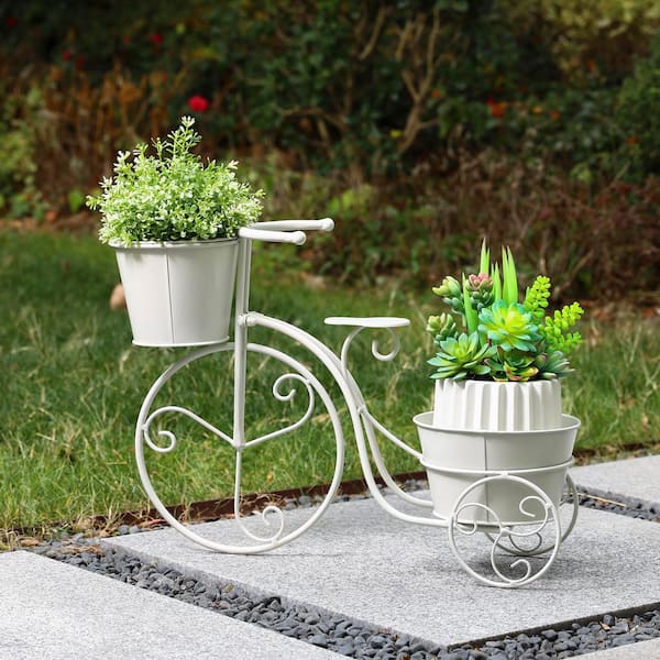 21.5 in. L White Metal Bicycle Plant Stand (KD)