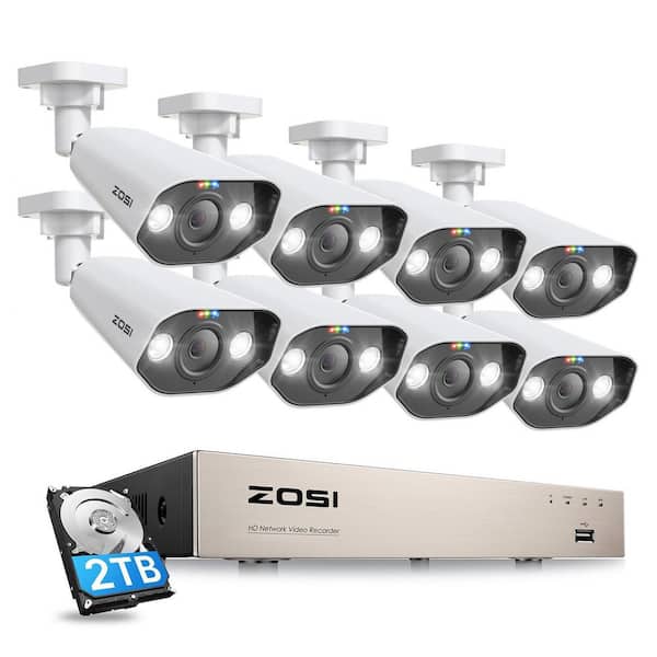ZOSI 8-Channel 5MP POE 2TB NVR Security Camera System with 8X 5MP Wired Outdoor Cameras, 24/7 Surveillance System