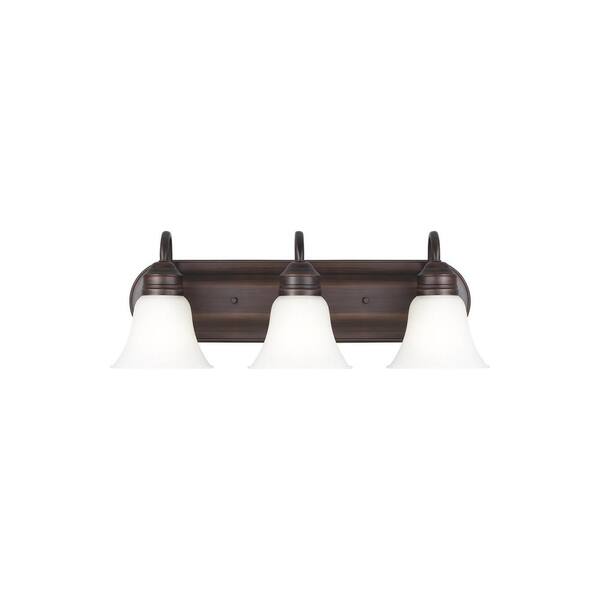 Generation Lighting Gladstone 24 in. 3-Light Bronze Traditional Transitional Bathroom Vanity Light with Satin Etched Glass Shades