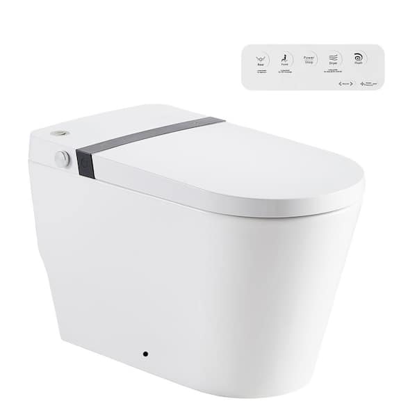 RAINLEX Elongated Bidet Toilet 0.8 GPF in White with Adjustable Sprayer Settings, Deodorizing, Soft Close