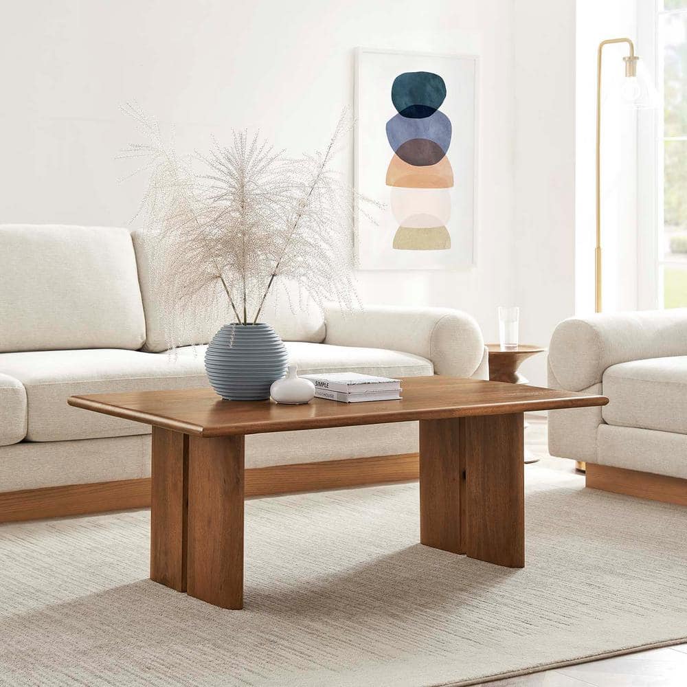 Walnut Rectangular Solid Mango Wood Coffee Table with Adjustable Foot Pads