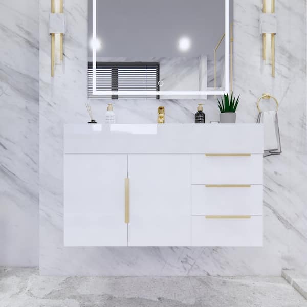 Bethany 36 in. W x 20 in. D x 22 in. H Single Sink Floating Bath Vanity in High Gloss White with White Acrylic Top