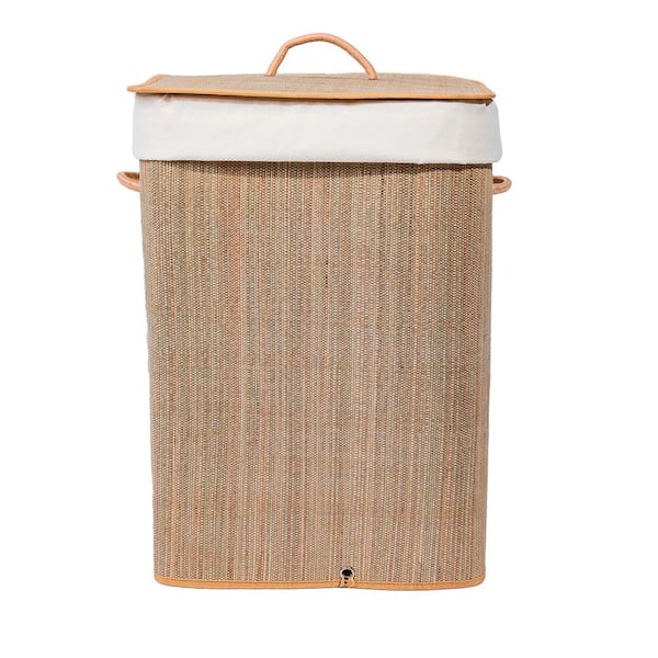 Vintiquewise Square Mendong Wood Collapsible Waterproof Laundry Hamper with Lid and Handles for Organizer