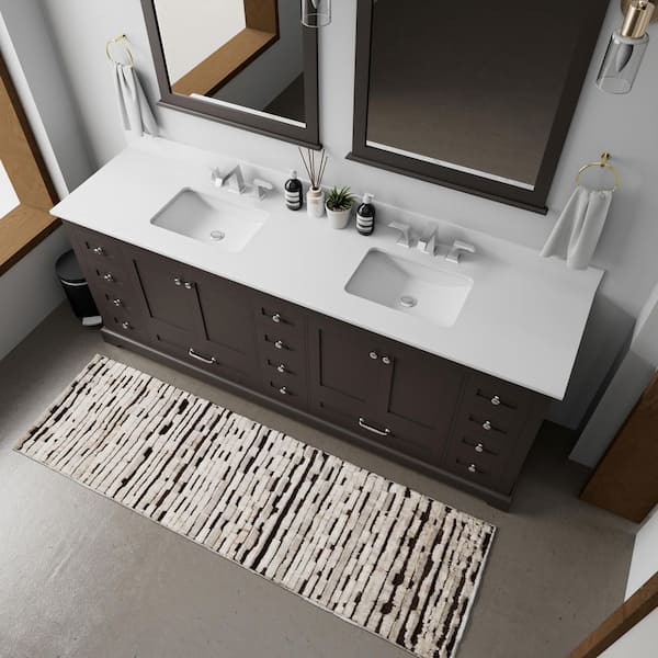 Dukes 84 in. W x 22 in. D Espresso Double Bath Vanity, White Quartz Top, Faucet Set, and 34 in. Mirrors
