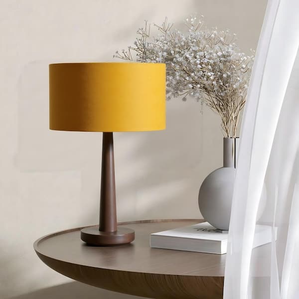 Keazile Theo 18.5 in. Walnut Table Lamp with Orange Round Shade