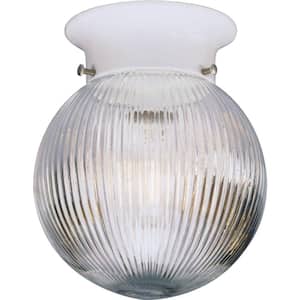 1-Light White Flush Mount with Clear Ribbed Glass