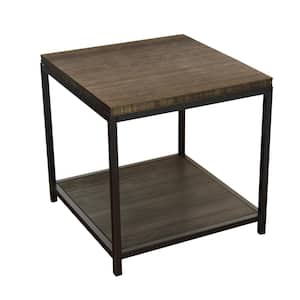 20 in. W Brushed Brown 20 in. H Square Bamboo End Table with Steel Frame and Shelf