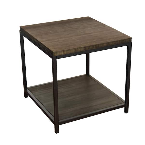 Eccostyle 20 in. W Brushed Brown 20 in. H Square Bamboo End Table with Steel Frame and Shelf