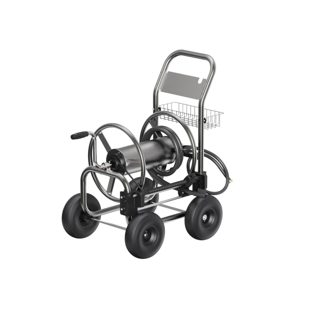 VEVOR Hose Reel Cart Hold Up to 175 ft. of 5/8 in. Hose (Hose Not Included), Garden Water Hose Carts Mobile Tools with Wheels, Silver