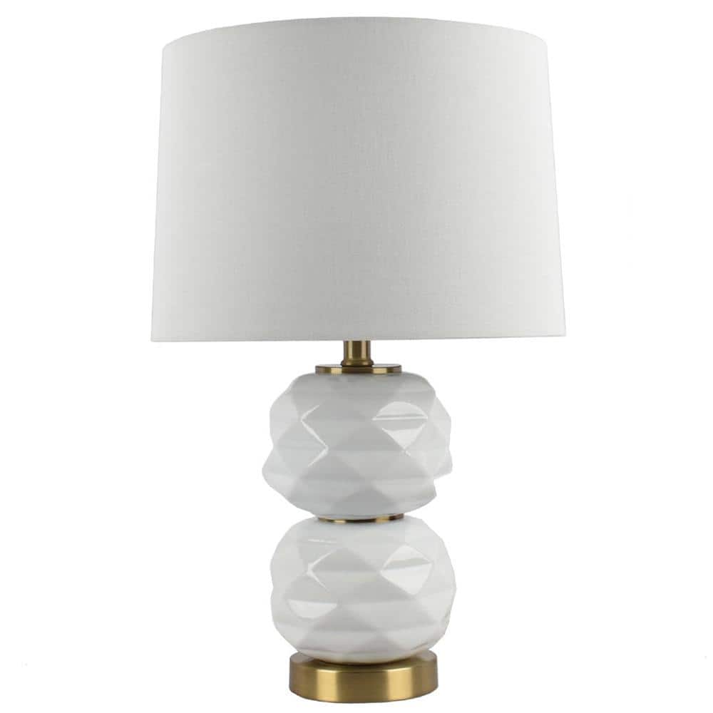20 .5 in. White and Gold Ceramic Double Stacked Ceramic Table Lamp with USB