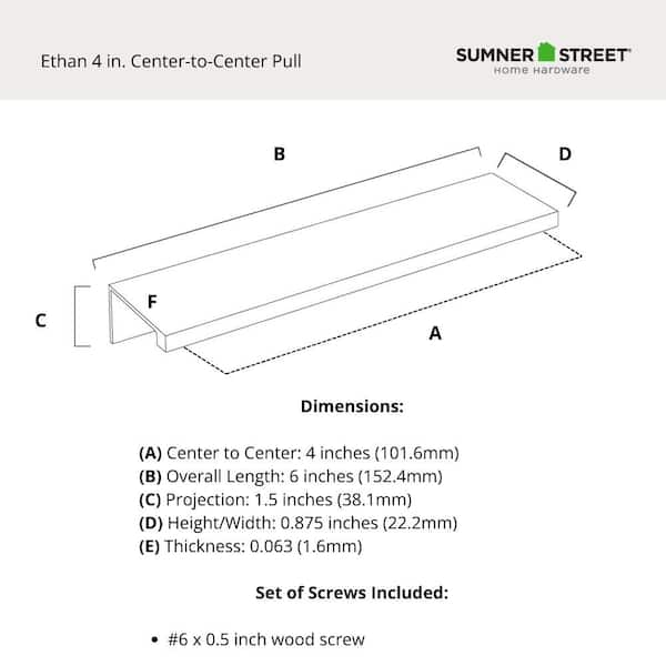 Sumner Street Home Hardware - 5-Pack Ethan 4 in. (102 mm) Center-to-Center Satin Nickel Edge Drawer Pull