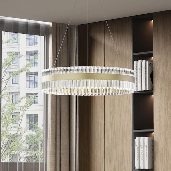 23.6 in. Crystal Lantern Dimmable Integrated LED Chrome Chandeliers Dining Kitchen Ceiling Lights Foyer Bedroom Lighting