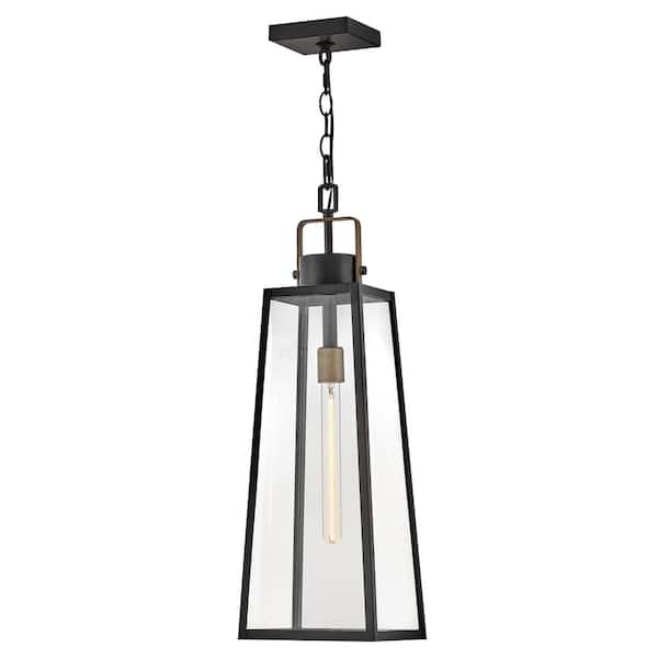 Hugh 27.25 in. 1-Light Black Outdoor Pendant Light