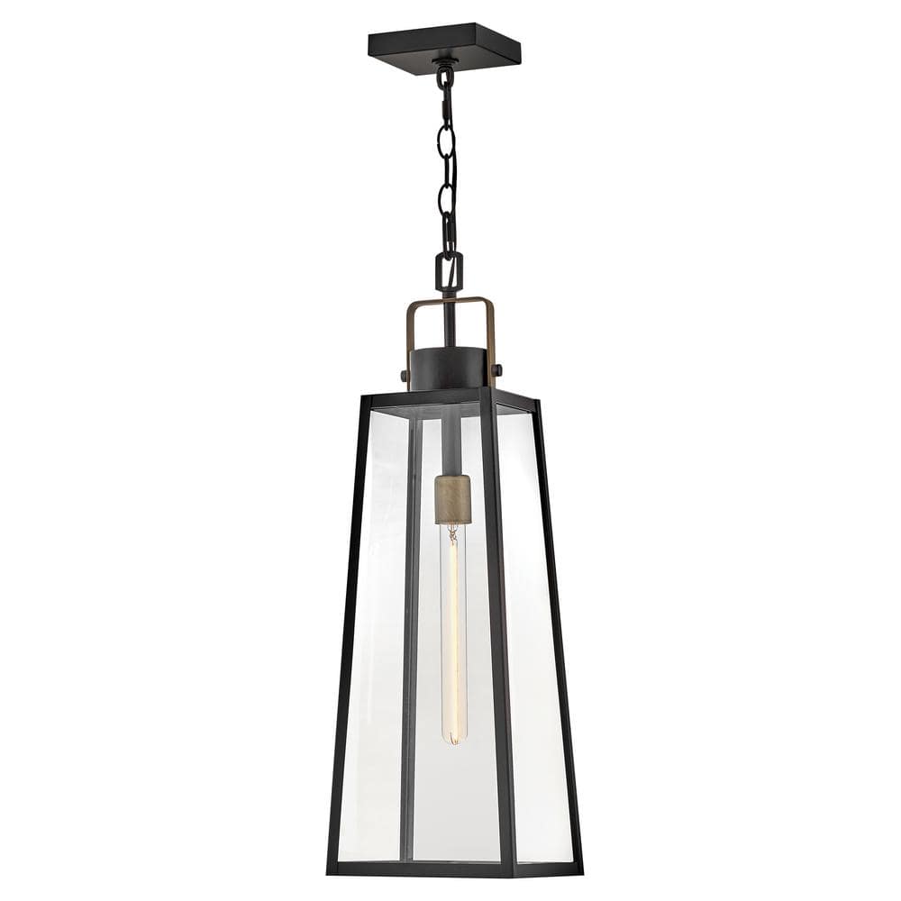 Hugh Large Black and Bronze Clear Glass Outdoor Lantern