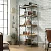 Sauder 75.66 In. Checked Oak Metal 5-shelf Accent Bookcase With Open 