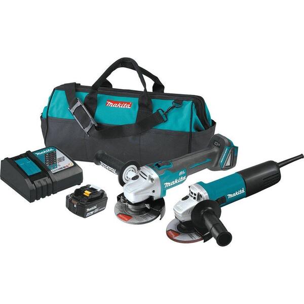 Makita 18-Volt LXT 4-1/2 in. Angle Grinder Kit with Corded 4-1/2 in. Angle Grinder