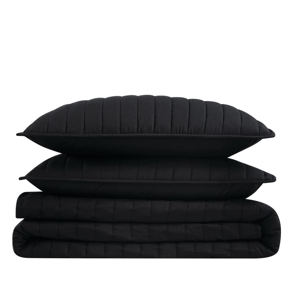 Black Full Cotton Percale Quilt Set with Pillow Shams