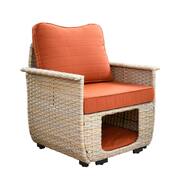 Echo Beige 6-Piece Wicker Outdoor Multi-Functional Patio Conversation Sofa Set with a Fire Pit and Orange Red Cushions