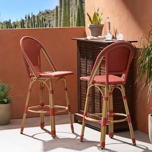 Cortina Red Wicker and Aluminum Outdoor Bar Stool (2-Pack)