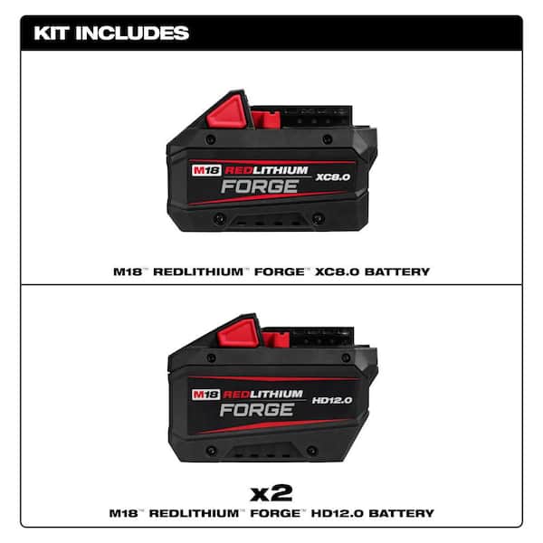 M18 18V Lithium-Ion REDLITHIUM FORGE HD 12.0 Ah Battery Pack (2-Pack) w/ (1) 8.0 Ah Battery