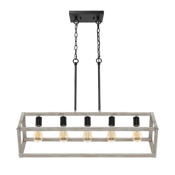 WINGBO 5-Light Industrial Kitchen Island Light Fixture, White