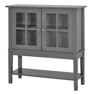 Grey Kitchen Credenza and Sideboard with 2-Swinging Glass Doors and Ample Storage Space