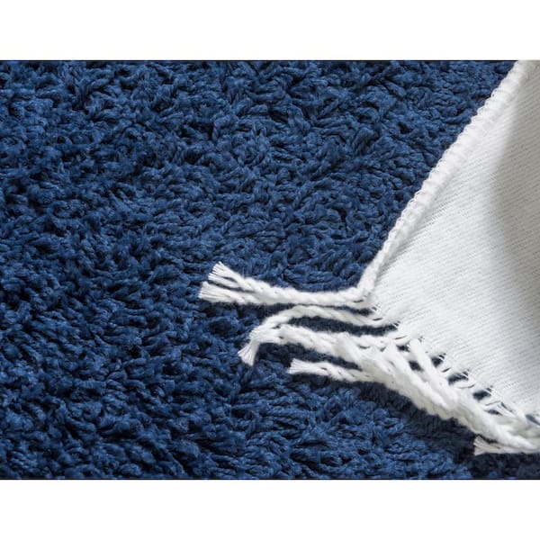 Solid Shag Collection Area Rug (2 ft. 7 in. x 19 ft. 8 in. Runner Sapphire Blue/Navy Blue)