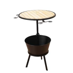 35.75-Inch High Metal and Wood Outdoor Wine Table with Ice Bucket
