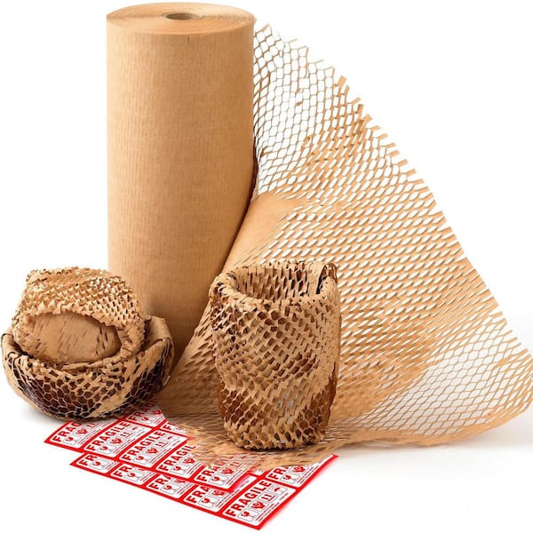 Unbranded Honeycomb Packing Paper 12 Width X 200 FT Recyclable Material for Moving Glass Dishes Wrapping Fragile with 20 Stickers