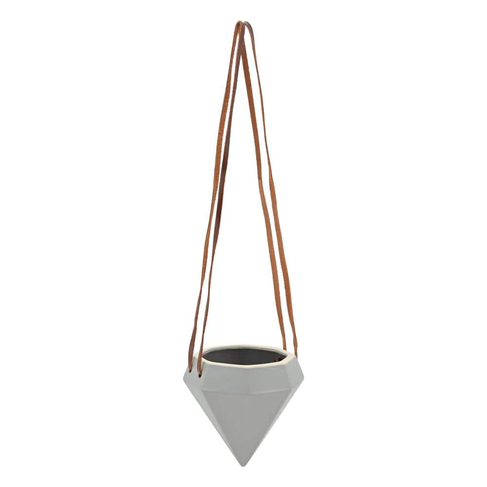 Diamond 4-1/2 in. x 4-1/2 in. Light Gray Ceramic Hanging Planter